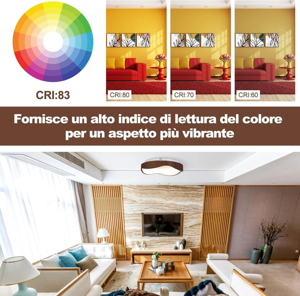 Lampada da Soffitto LED, Plafoniera LED Moderna da 24W Effetto Legno con Telaio in Metallo 3000K, Ideale per Camera da Letto, Soggiorno, Bagno, Corridoio e Ufficio [Classe di efficienza energetica F]