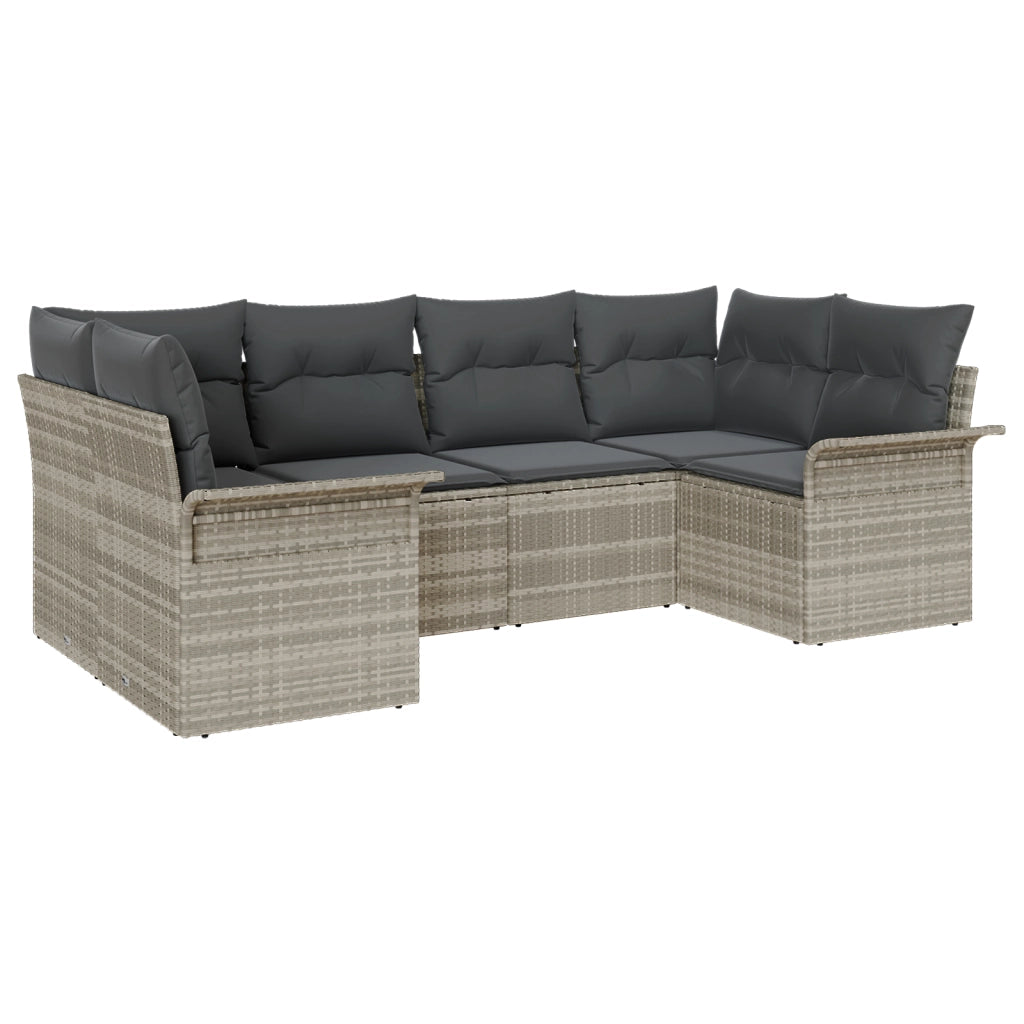 Set Divano da Giardino a 6 Pezzi con Cuscini Grigio Chiaro in Polyrattan
