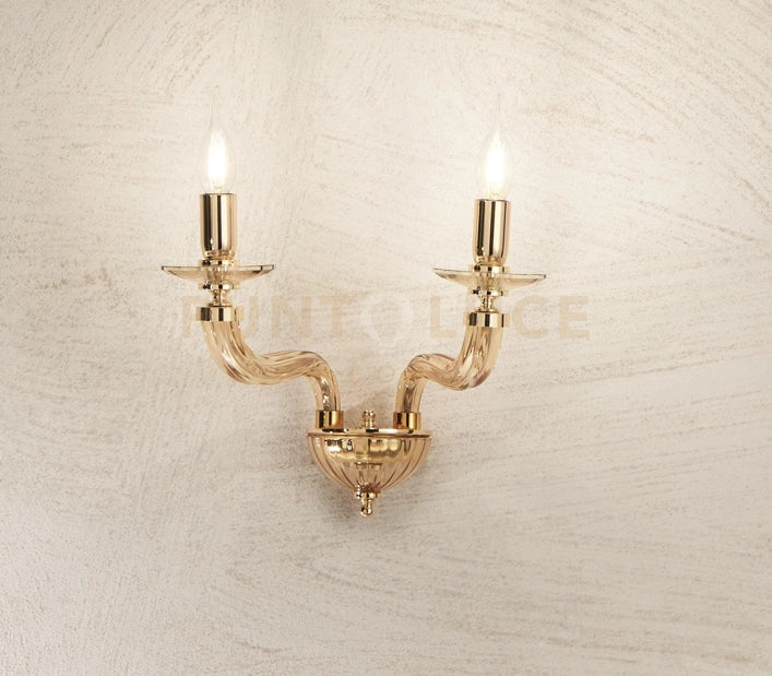 APPLIQUE VILLA 2 LUCI TRASPARENTE E ORO  ATTACCO E14