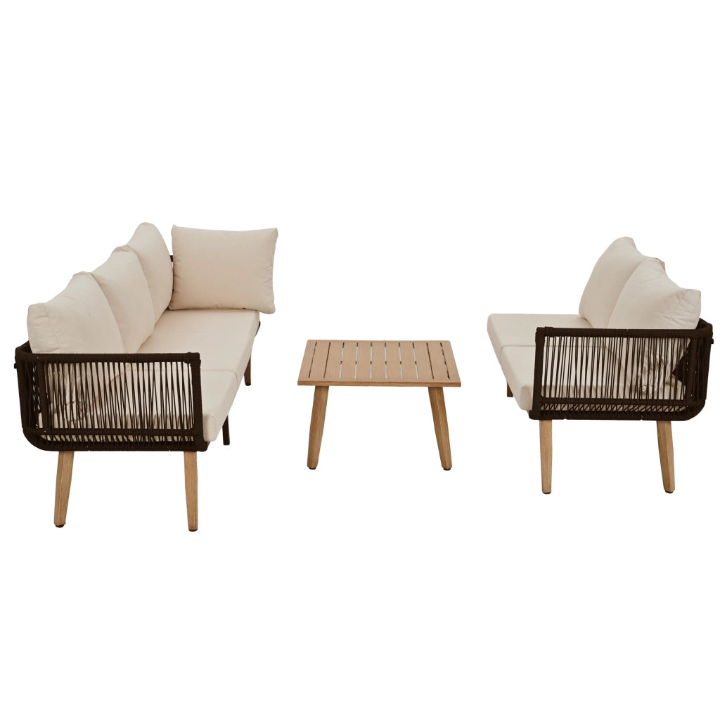 Set Divano da Giardino con Tavolo ¨C MINIMAL ¨C Tessuto Olefin, Beige e Nero