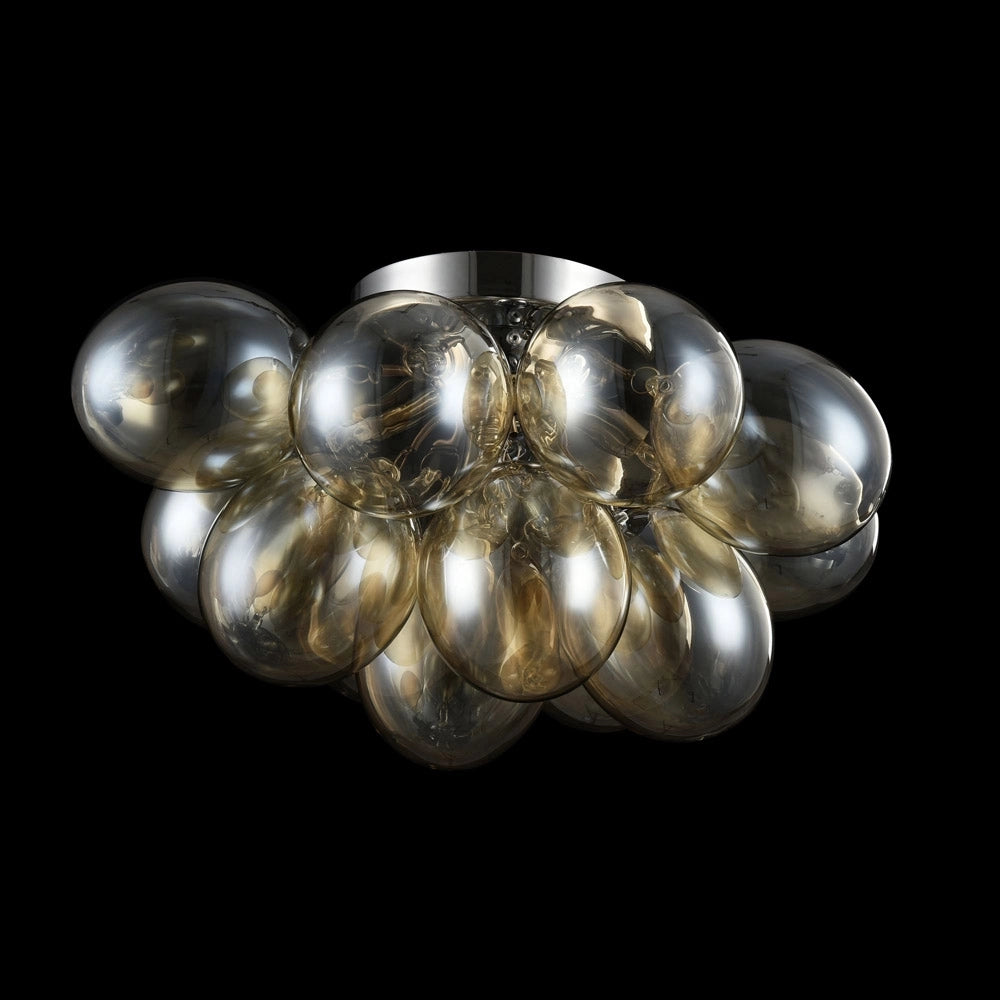Plafoniera Contemporanea Balbo  Metallo Nichel 4 Luci Diffusori Cognac