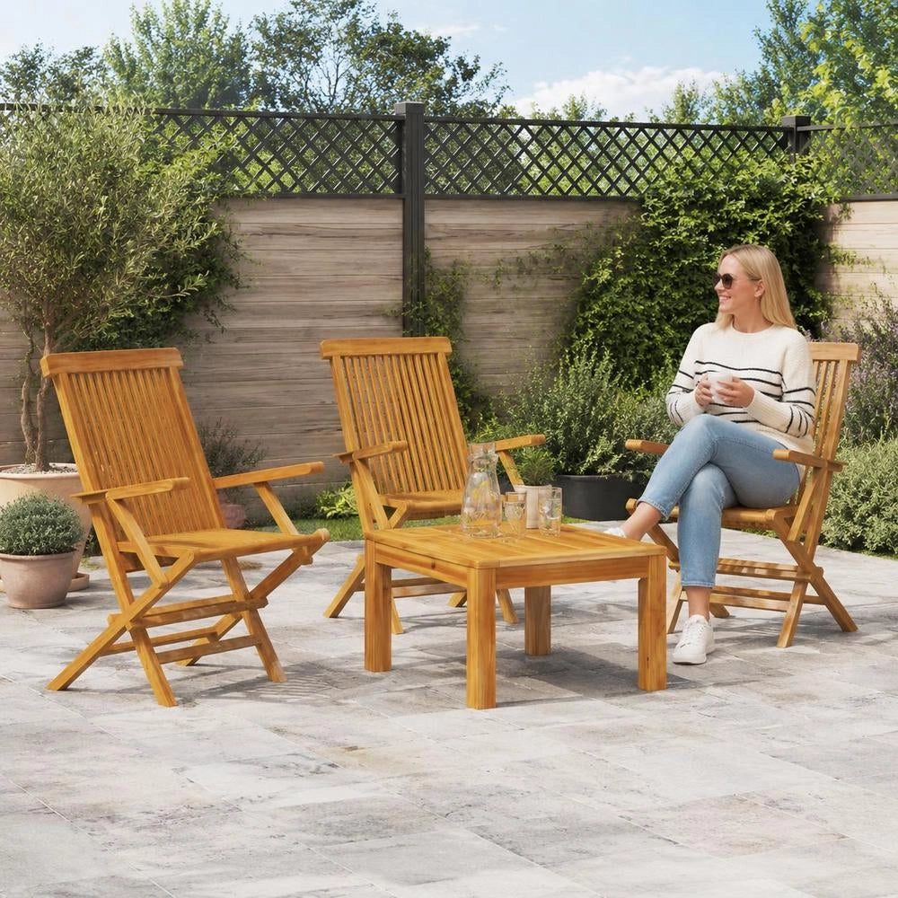 Garden Chairs, 3 Pieces, Solid Teak Wood
