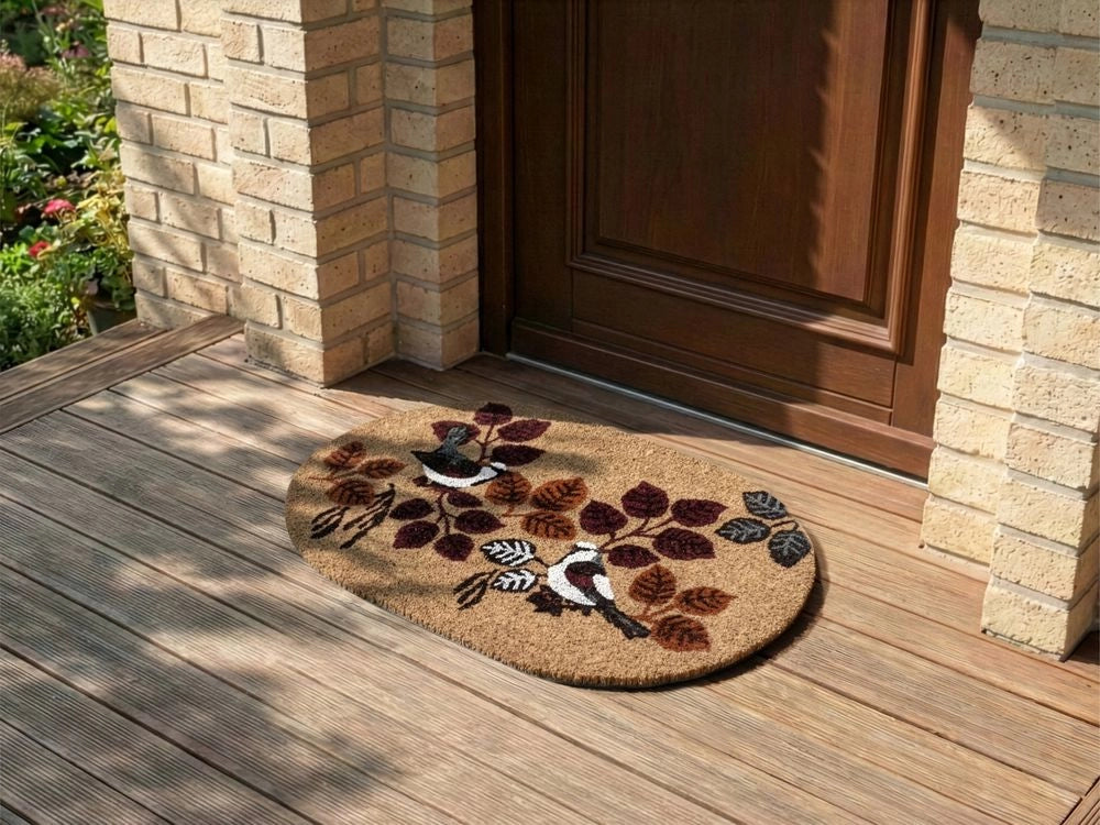 Zerbino Fibra di cocco naturale Retro in PVC Antiscivolo 40 x 60 cm Motivo a uccelli Decorazione moderna per interni ed esterni