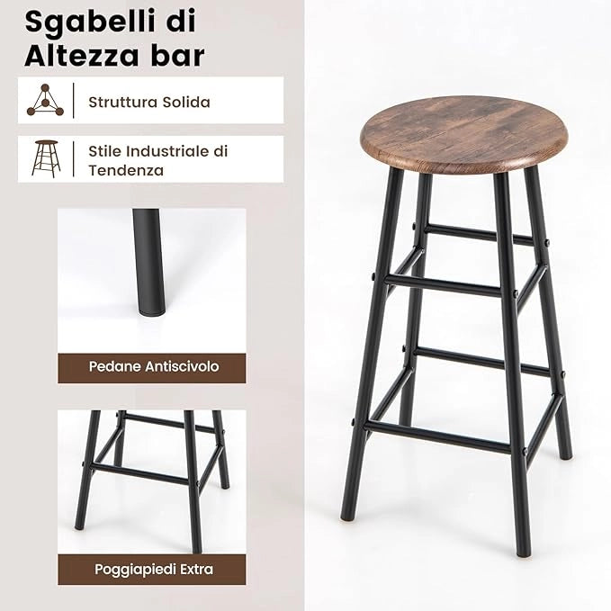 Set 3 Pezzi Tavolo e Sedie da Bar, Tavolo e Sgabelli da Pub Industriale con Porta Calici e 6 Portabottiglie da Vino, Set di Tavolo per Sala da Pranzo, Ristorante e Bar (Caffè)