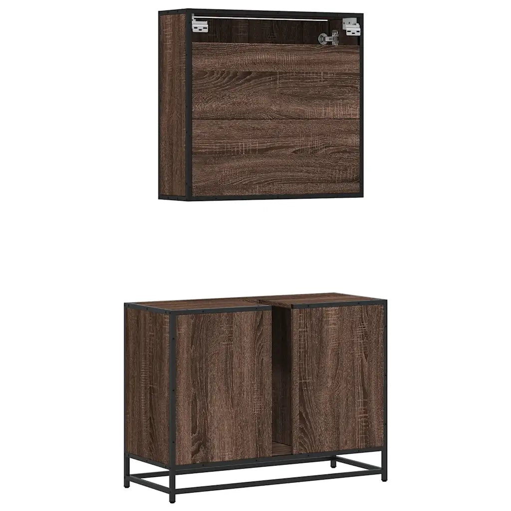 Set Mobili da Bagno 2 pz Rovere Marrone in Legno Multistrato