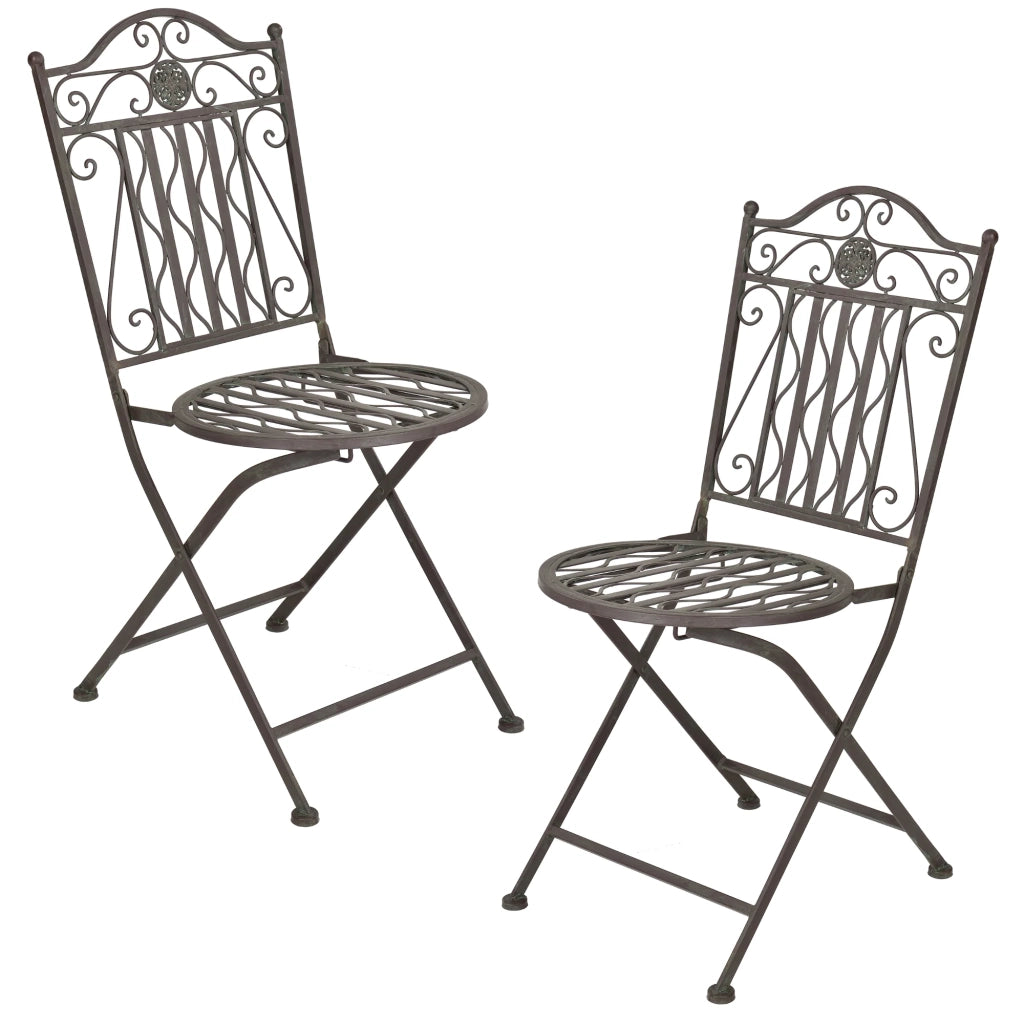 Set da bistrot in metallo verde scuro per il giardino con patina grigio chiaro 03_0006936