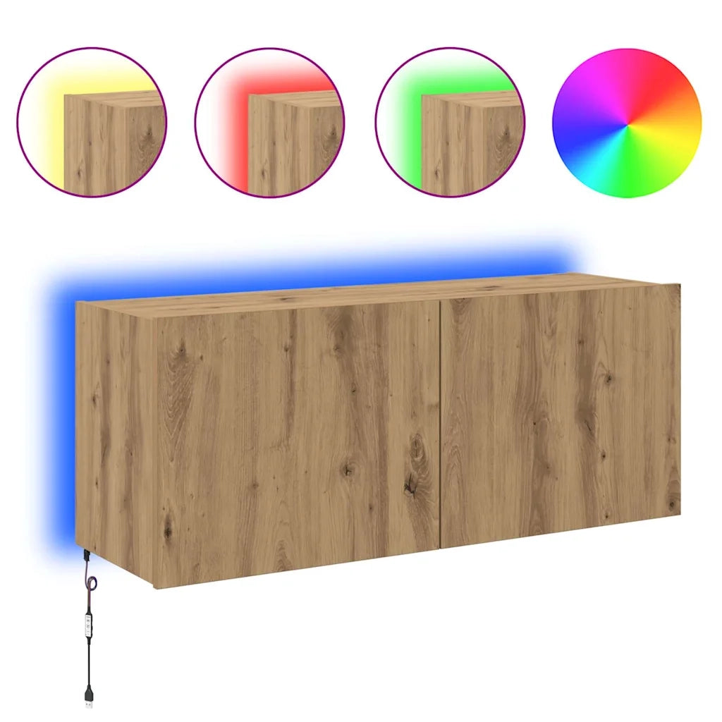 Mobile TV da parete con LED Rovere artigianale 100 x 35 x 41 cm 886251