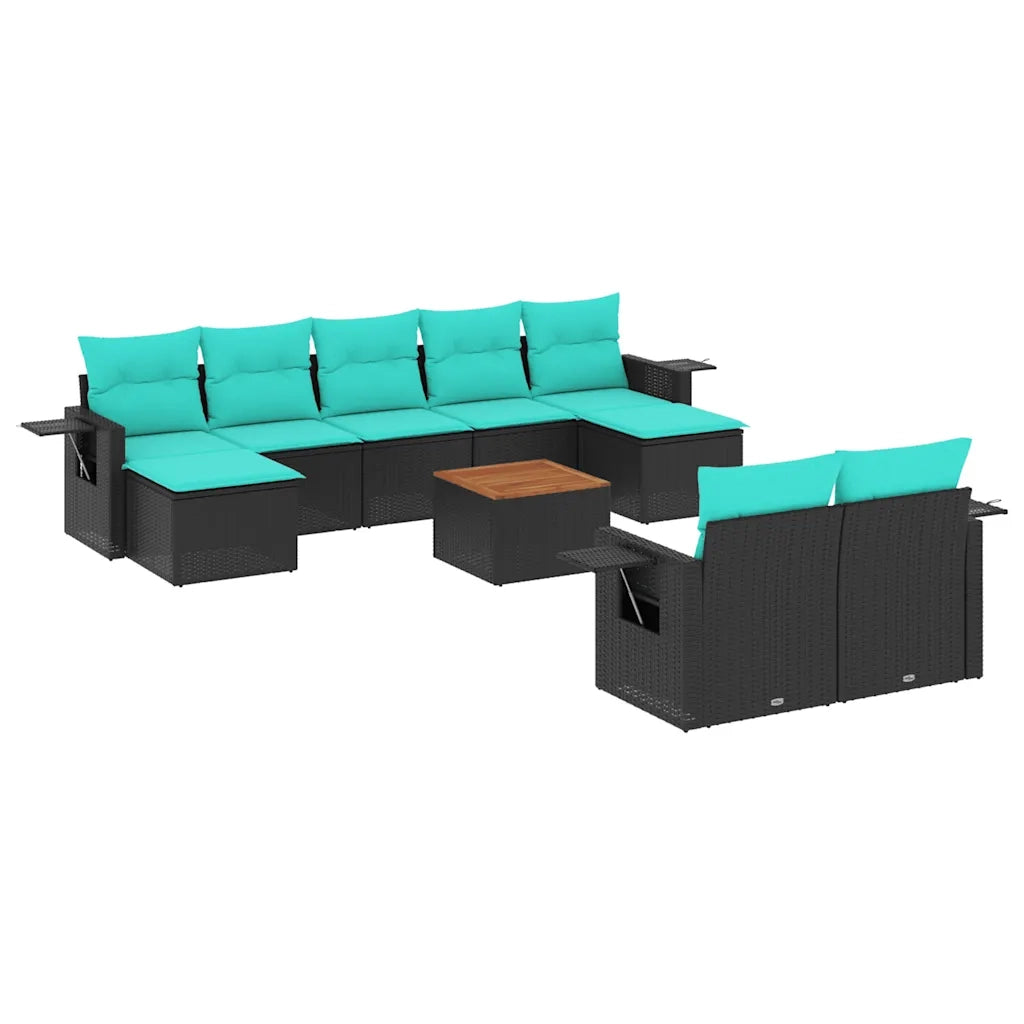 Set Divani da Giardino 10 pz con Cuscini Nero in Polyrattan 3224776
