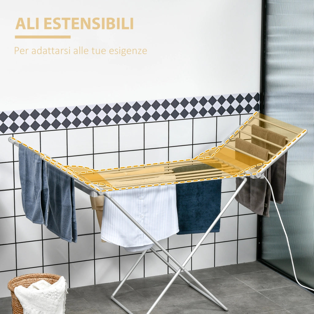 Stendino Elettrico Riscaldato Pieghevole ¨C zephmum ¨C Argento 144x53x91cm