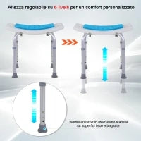 Sgabello per Doccia da Bagno in Lega di Alluminio e Plastica Antiscivolo, Altezza Regolabile 6 Livelli 39-52cm