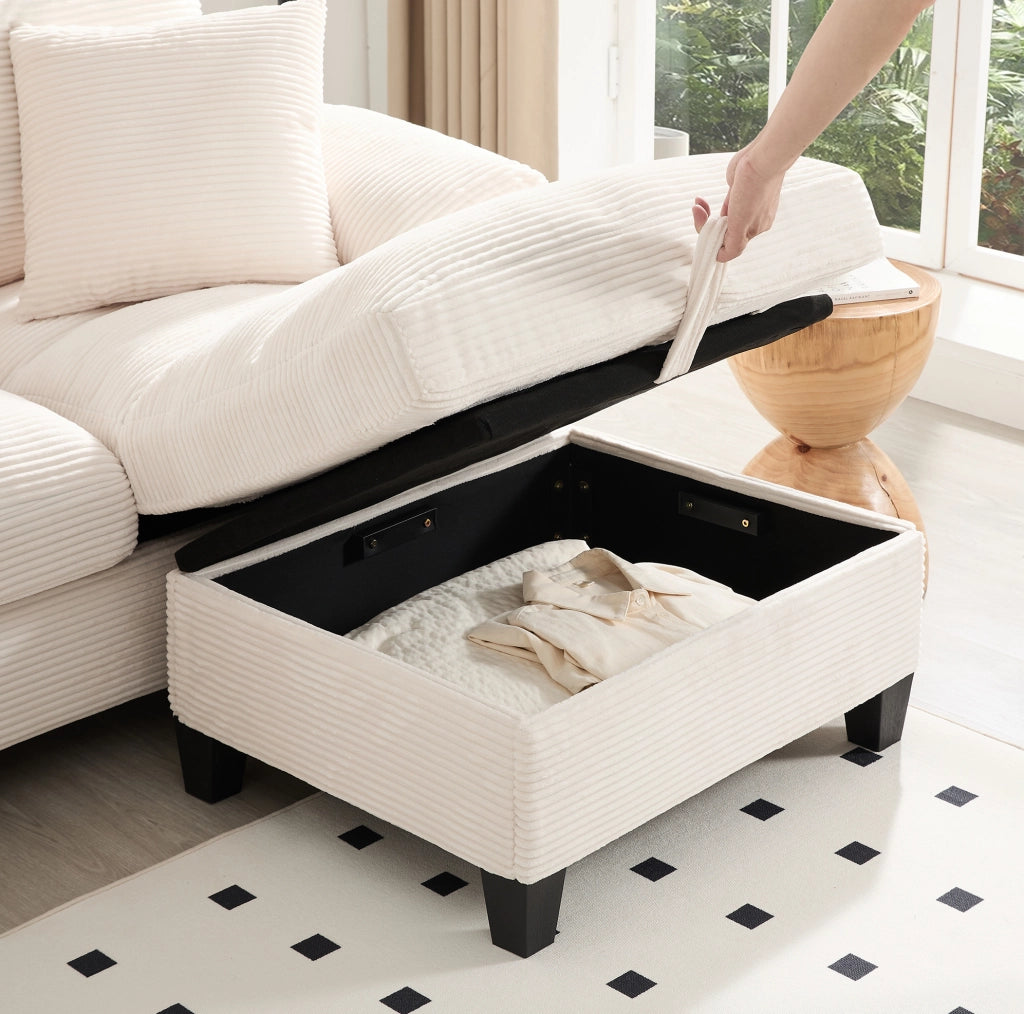 Divano modulare a U 4 posti in velluto a coste beige con USB