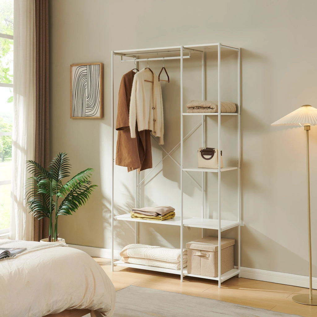Guardaroba Aperto Verdfjorg con Vano Appendiabiti e 5 Scomparti 200 x 110 x 40 cm - Bianco [en.casa]