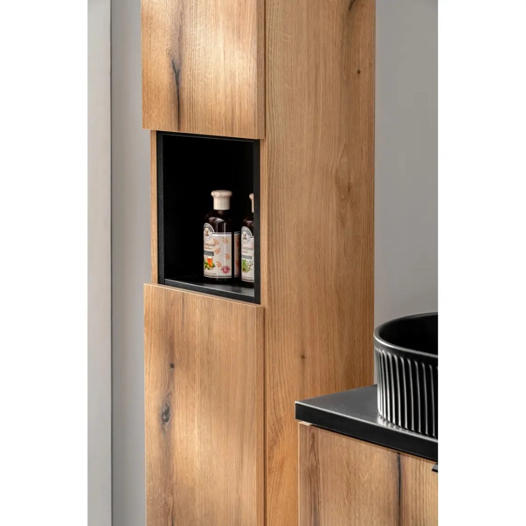 Colonna bagno VANO – 2 porte + 1 nicchia – Rovere – L30 × P25 × H140 cm – Da appendere