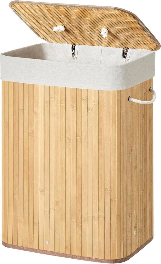 Asciugamano per stendibiancheria in bambù pieghevole con coperchio e asciugamani in cotone 72L - Beige - 40x30x60cm