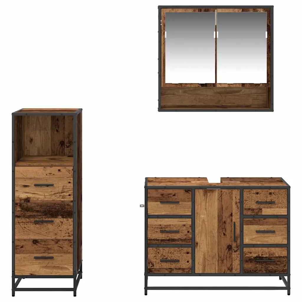 Set di mobili per il Bagno | Armadio da bagno con cassetto 3 pz Legno vecchio