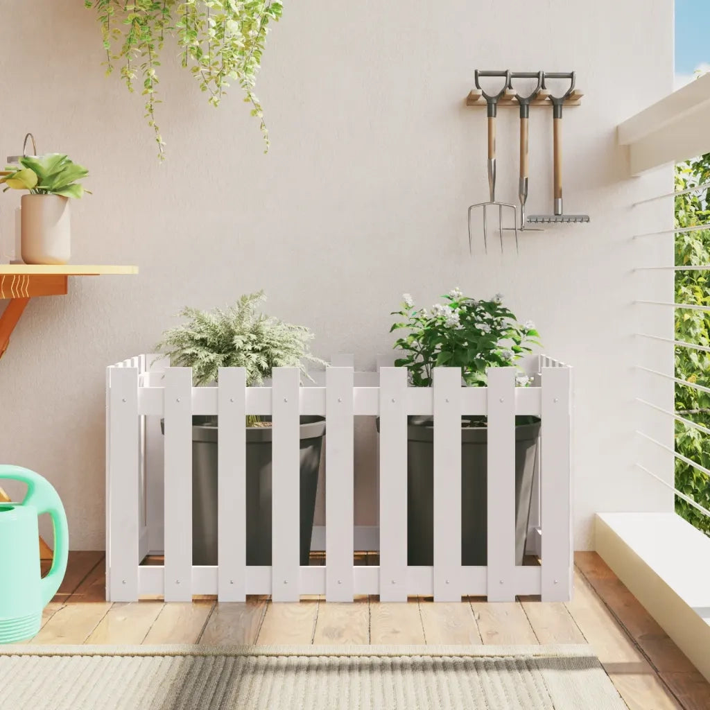 Fioriera | Cassetta per fiori | Vaso Giardino a Recinzione Bianca 100x50x50cm Massello Pino