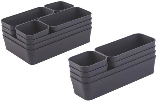 Organizzatore di carico, 14 pezzi, Colore: grigio antracite, Regolabile in modo universale, Box di stoccaggio, Distributore, Sistema di distribuzione, Utensili da cucina, Spazio di stoccaggio, Bagno - Sala, Materiale plastico, Libero da BPA