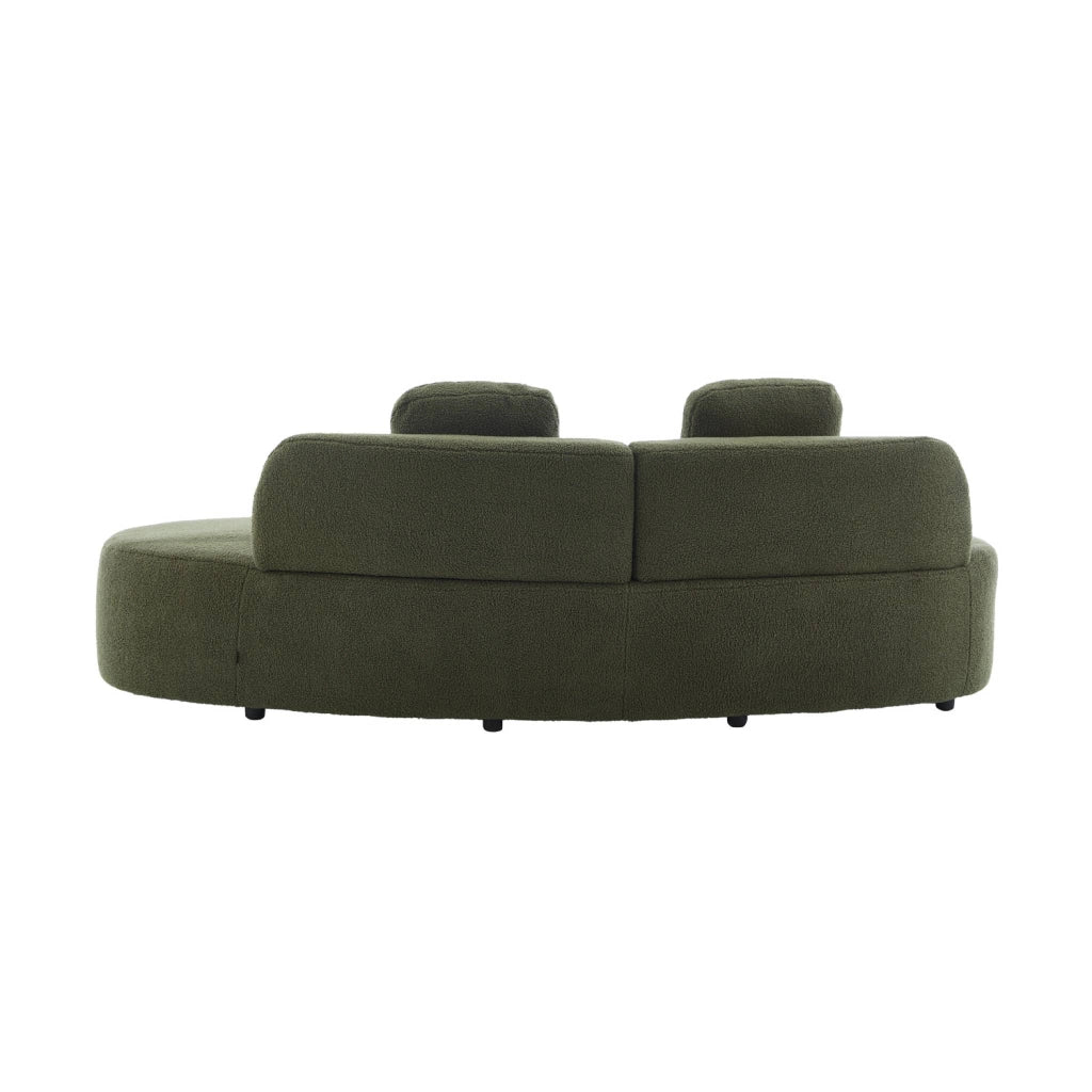 Divano virgola organico in bouclé, 3 posti, verde kaki