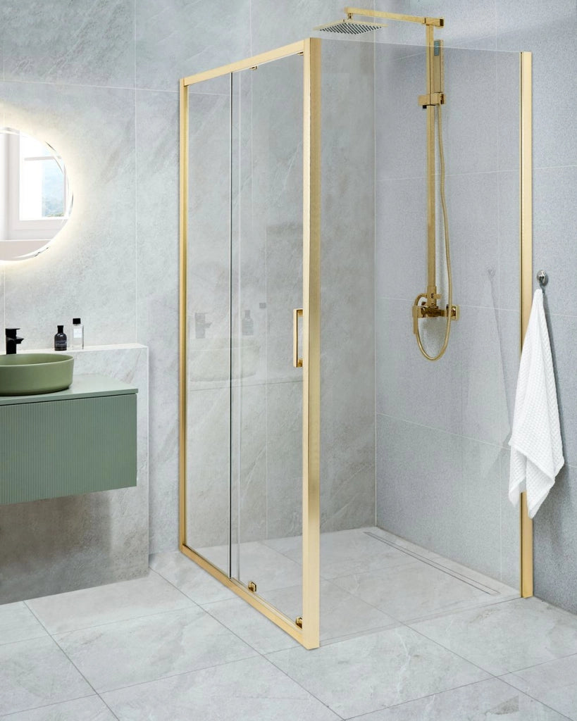 Box Doccia Vetro Temperato oro Cornice Alluminio Anta Singola 80x100x185cm