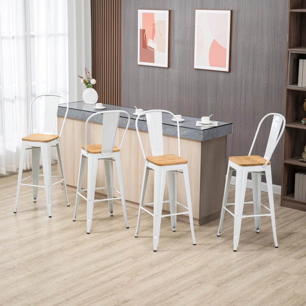 Set di 4 sgabelli da bar industriali con schienale e poggiapiedi ¨C Zephmum ¨C Altezza seduta 76 cm in metallo bianco