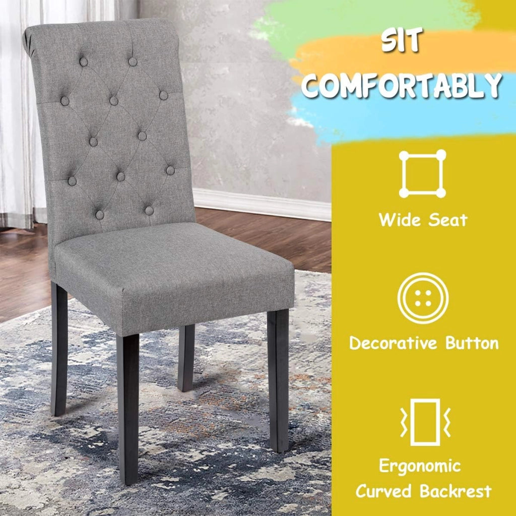 Set di 2 sedie da pranzo imbottite, eleganti sedie imbottite con schienale alto e gambe in legno massello, 61 x 46 x 100 cm, per ristorante, caffetteria (grigio)