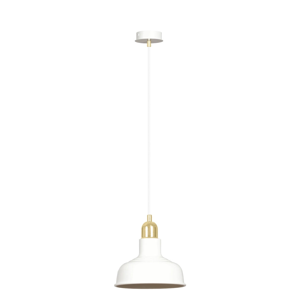 Sospensione Industrial 1 Luce Kubera In Acciaio Bianco Con Elementi In Oro