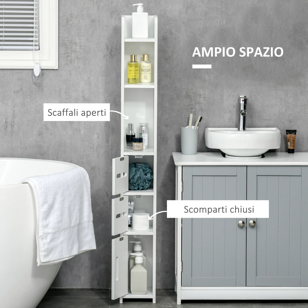 EasyComfort Colonna Bagno con Mensole e Armadietti, Mobile Alto Salvaspazio in Legno 15x17x120cm, Bianco
