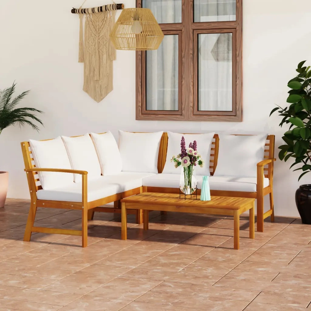 Set Divani da Giardino 4 pz con Cuscini Crema in Legno Acacia 3057769