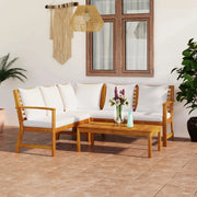 Set Divani da Giardino 4 pz con Cuscini Crema in Legno Acacia 3057769
