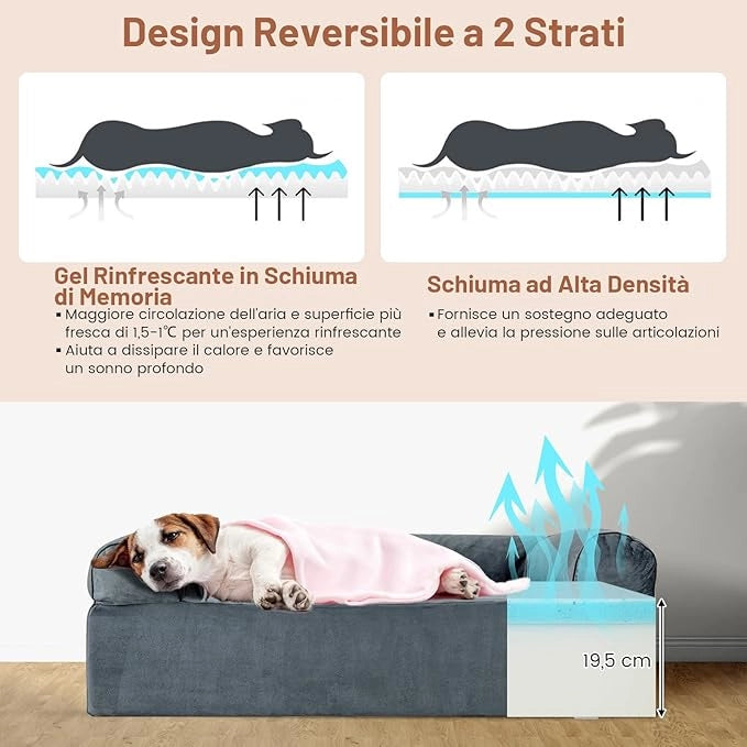 Letto Ortopedico per Cani, Cuccia per Animali in Schiuma di Memoria con Poggiatesta, Copertura Rimovibile e Fondo Antiscivolo per Cani Anziani, 102 x 82 x 30,5 cm