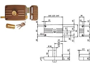 SERRATURA DA PORTONCINO CATENACCIO E SCROCCO DOPPIO CIL. FISSO 431/432- - mm.70 SX 3 mandate (432703E) - 2 pezzi ISEO