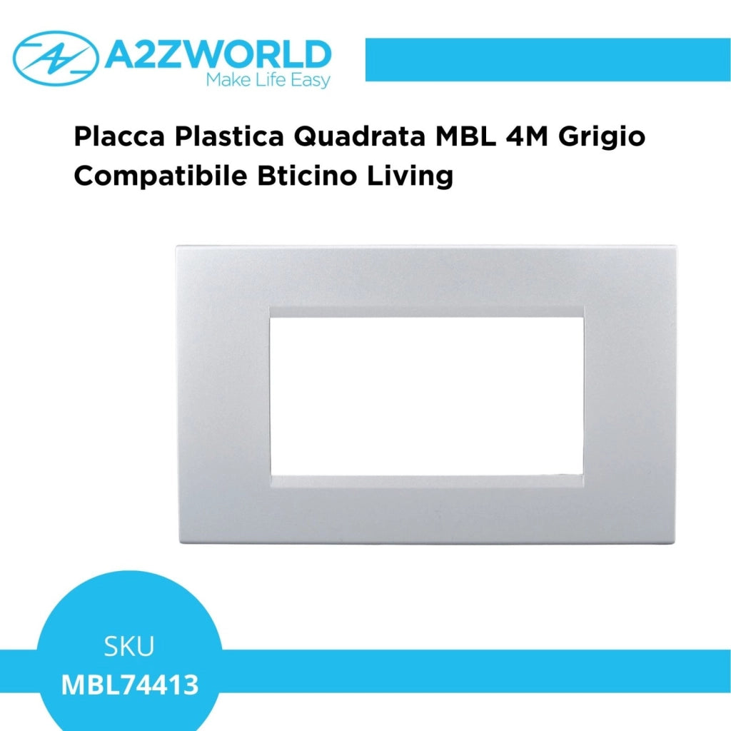 Placca Plastica Quadrata MBL 4M Grigio Compatibile Bticino Living BLN89406