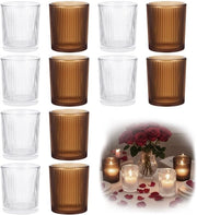 Supporto per candela in vetro 12 pezzi - Olandese - Tappetino antiscivolo - Decorazione da tavolo - Candelabro - Camera da soggiorno - Vetro di alta qualità - Sostegno per candela