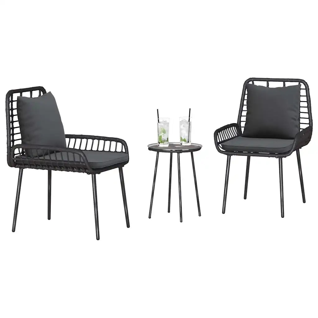 Set da Pranzo per Giardino 3 pcs Nero e antracite polyrattan 42010356