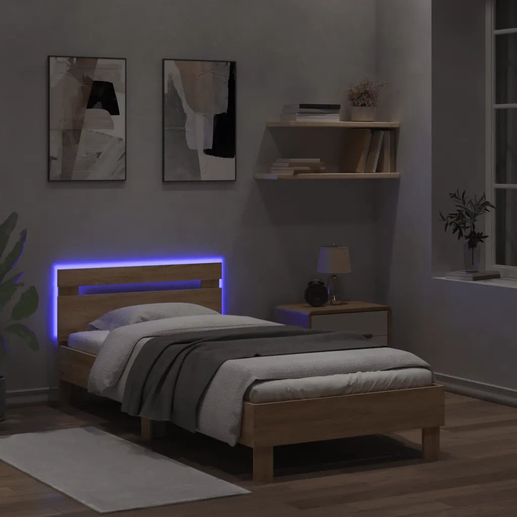 Giroletto con Testiera e LED Rovere Sonoma 100x200 cm 838710