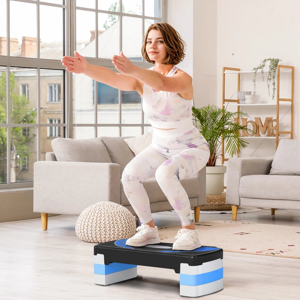 Stepper Aerobico 3 Livelli Regolabile ¨C zephmum ¨C 80x31x20 cm Nero+Blu Chiaro+Grigio