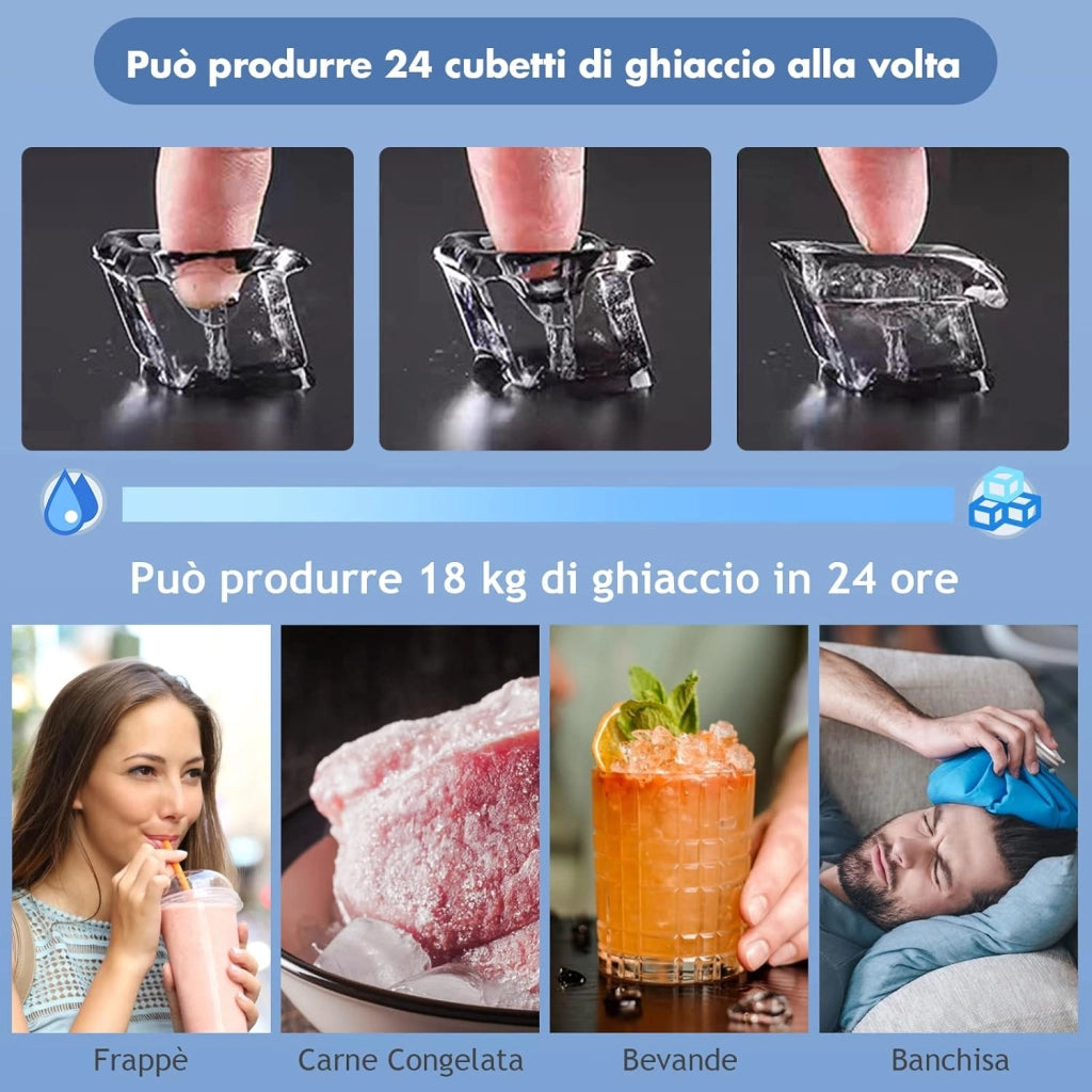 Macchina del Ghiaccio, Macchina del Ghiaccio Elettrica con Superficie Forata, con Cucchiaio Porzionatore, 18KG/24h, 3,2 L, Ideale per Casa e Ufficio