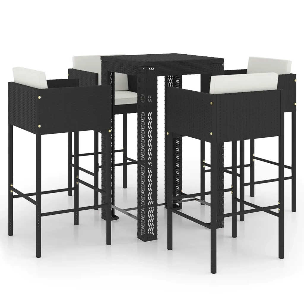 Set Bar da Giardino 5 pz con Cuscini Polyrattan Nero cod mxl 42937