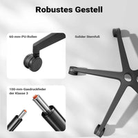 Sedia da ufficio ergonomica con regolazione in altezza e profondità, poggiatesta e braccioli regolabili, con supporto lombare, max 150 kg