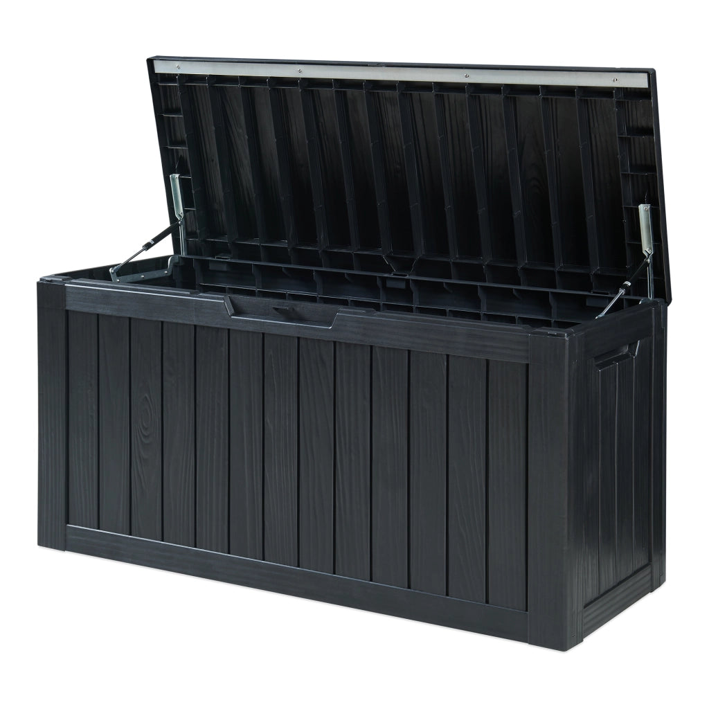 Baule da Giardino Vades Contenitore Multiuso 117 x 47 x 59 cm - Nero, Effetto Legno casa.pro