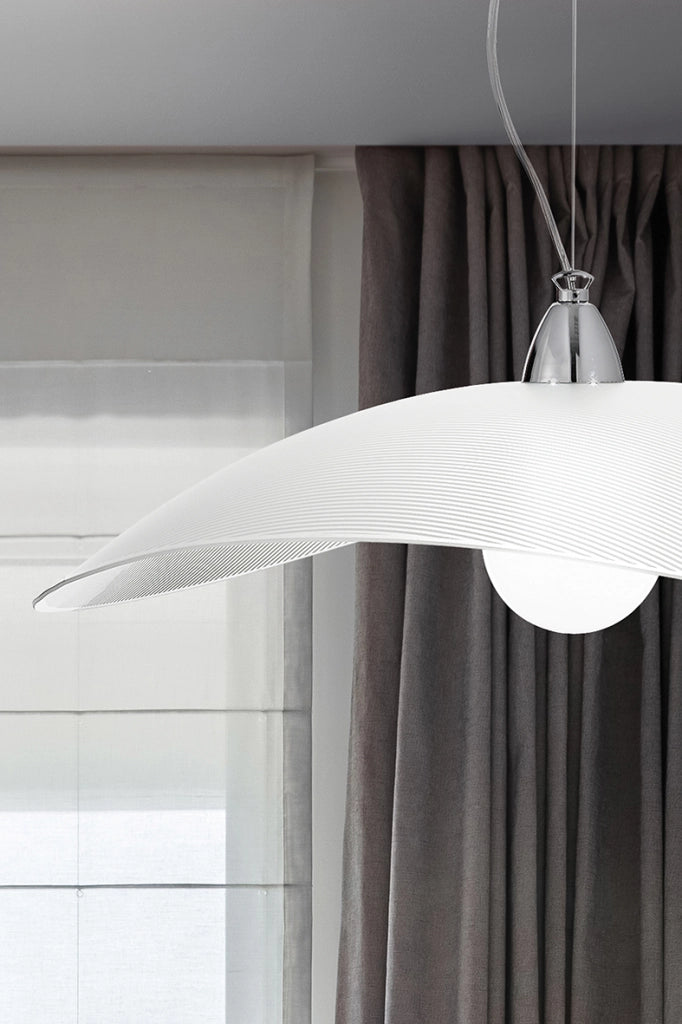 Lampada a Sospensione MELVIN 64cm in Vetro Serigrafato e Metallo Cromato, Attacco E27, IP20, Design Elegante per Interni - Rossini Group