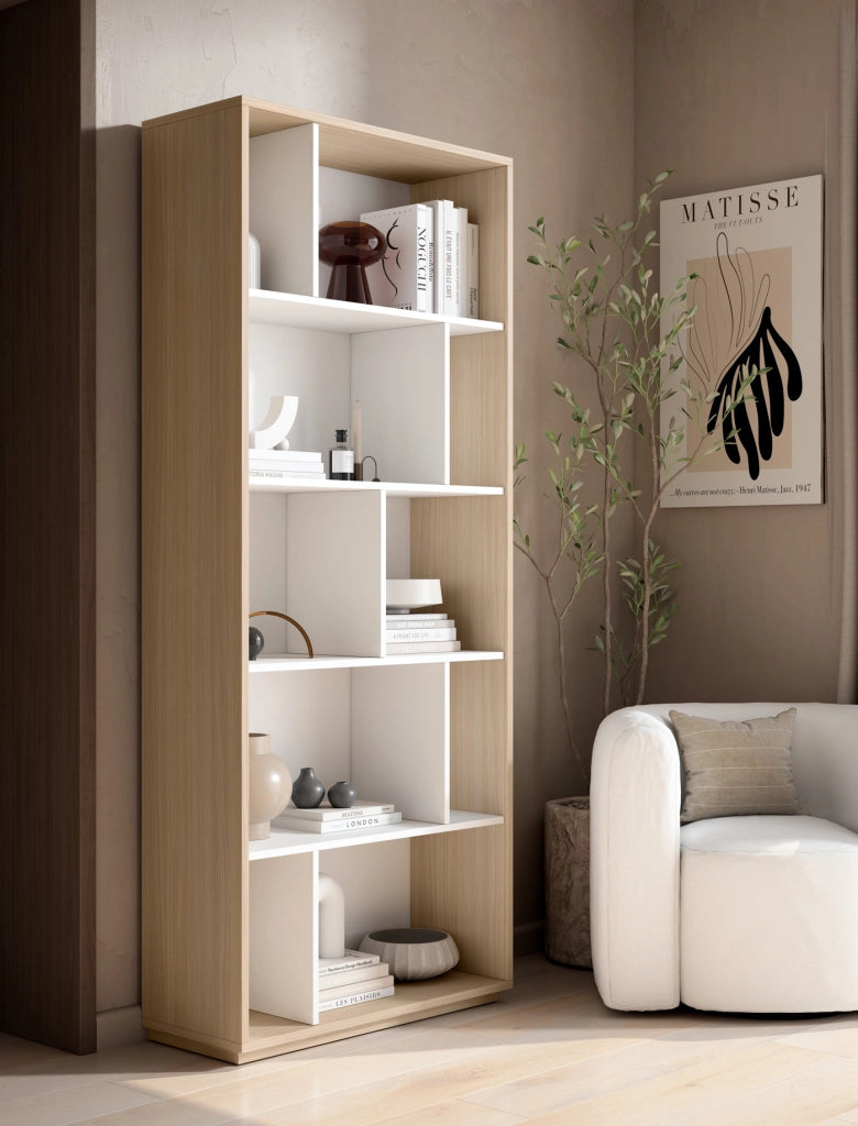 Libreria Herdasa effetto noce chiaro e bianco 191x80x32