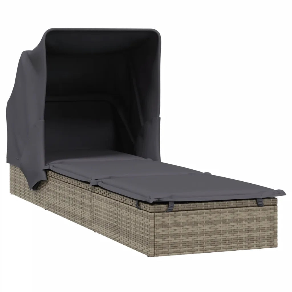 Lettino con Tetto Pieghevole Grigio 213x63x97 cm Polyrattan 319639