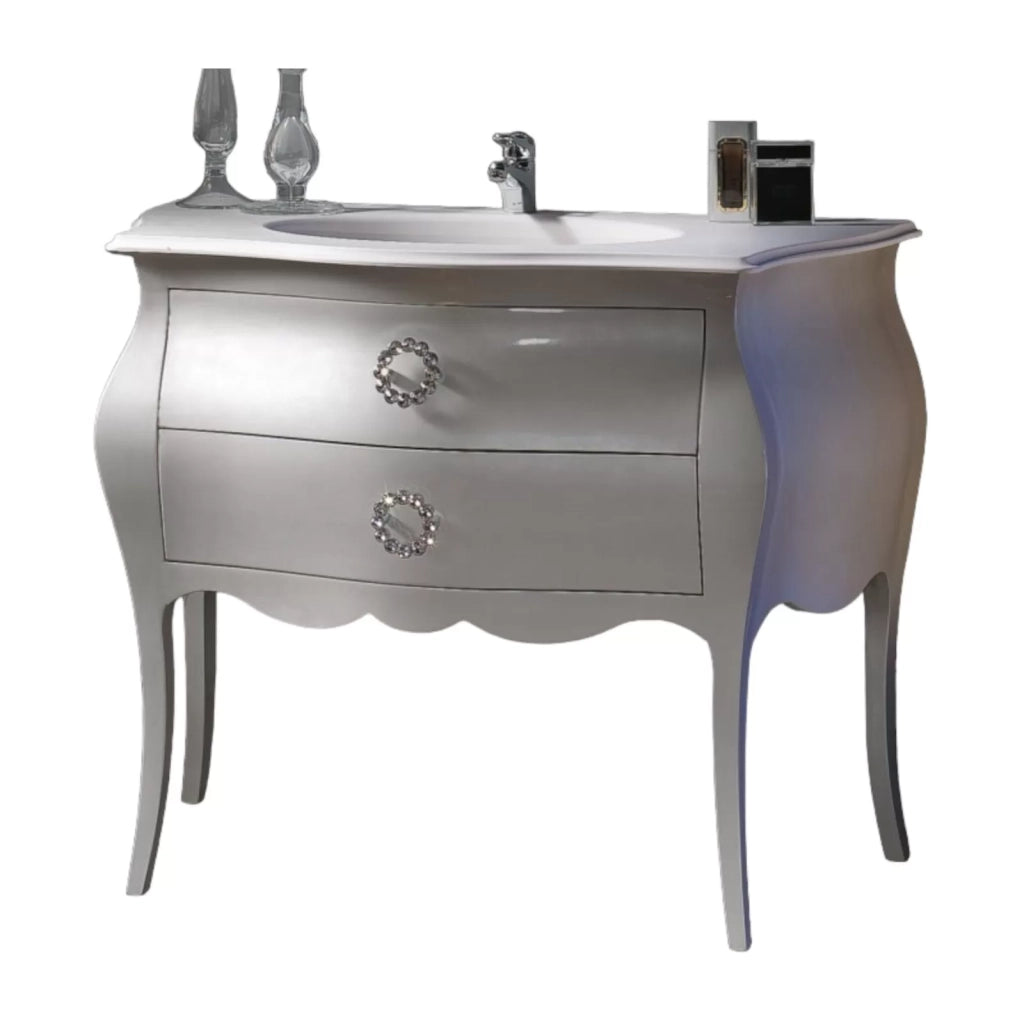 Mobile bagno 2 cassetti laccato tortora madreperla misura l.108 p.55 h.82 (1370) - Mobili 2G