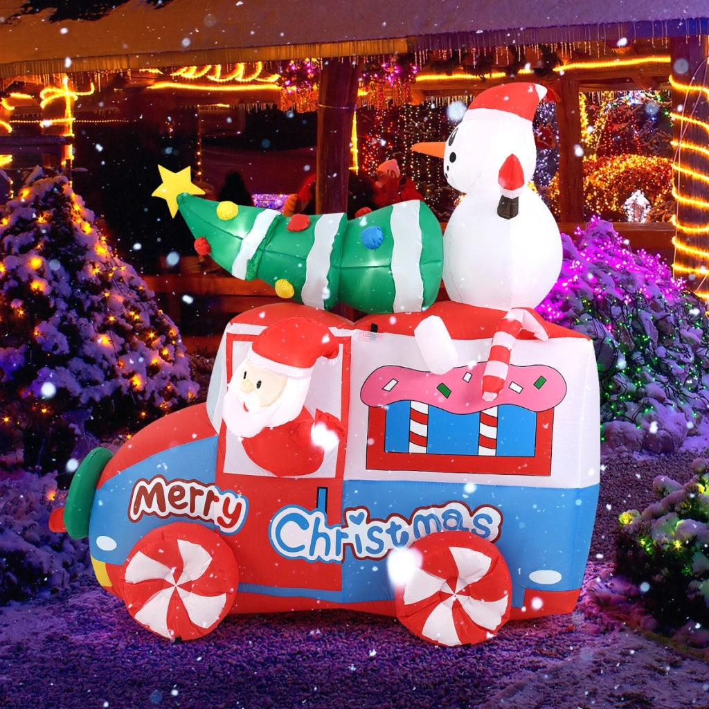 Babbo Natale gonfiabile da 177cm su auto, Veicolo festivo gonfiabile con babbo Natale pupazzo di neve 5 luci LED-Gonfiabili natalizi