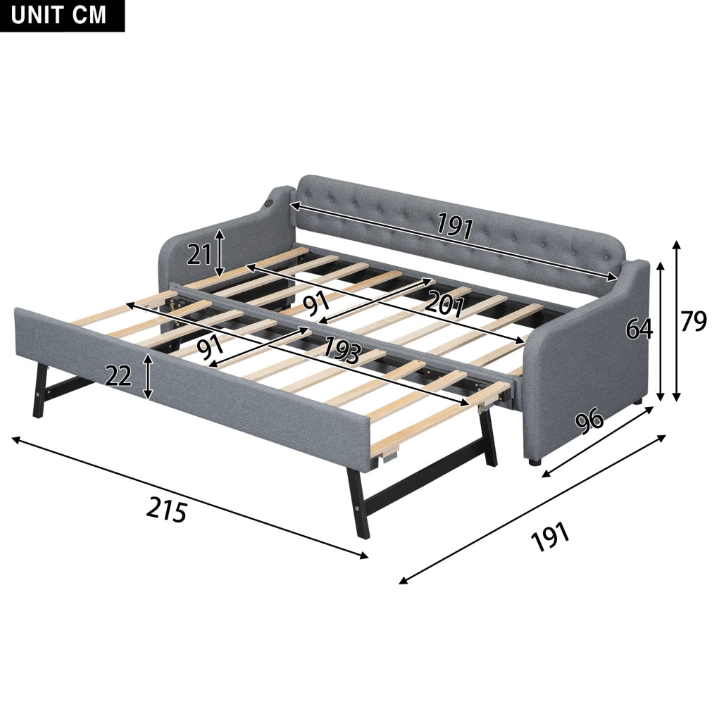 Divano letto 90x200 cm con letto estraibile; lino; grigio