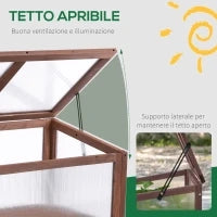 Mini Serra da Giardino Rialzata in Legno e Policarbonato con Tetto Apribile, 90x50x93cm