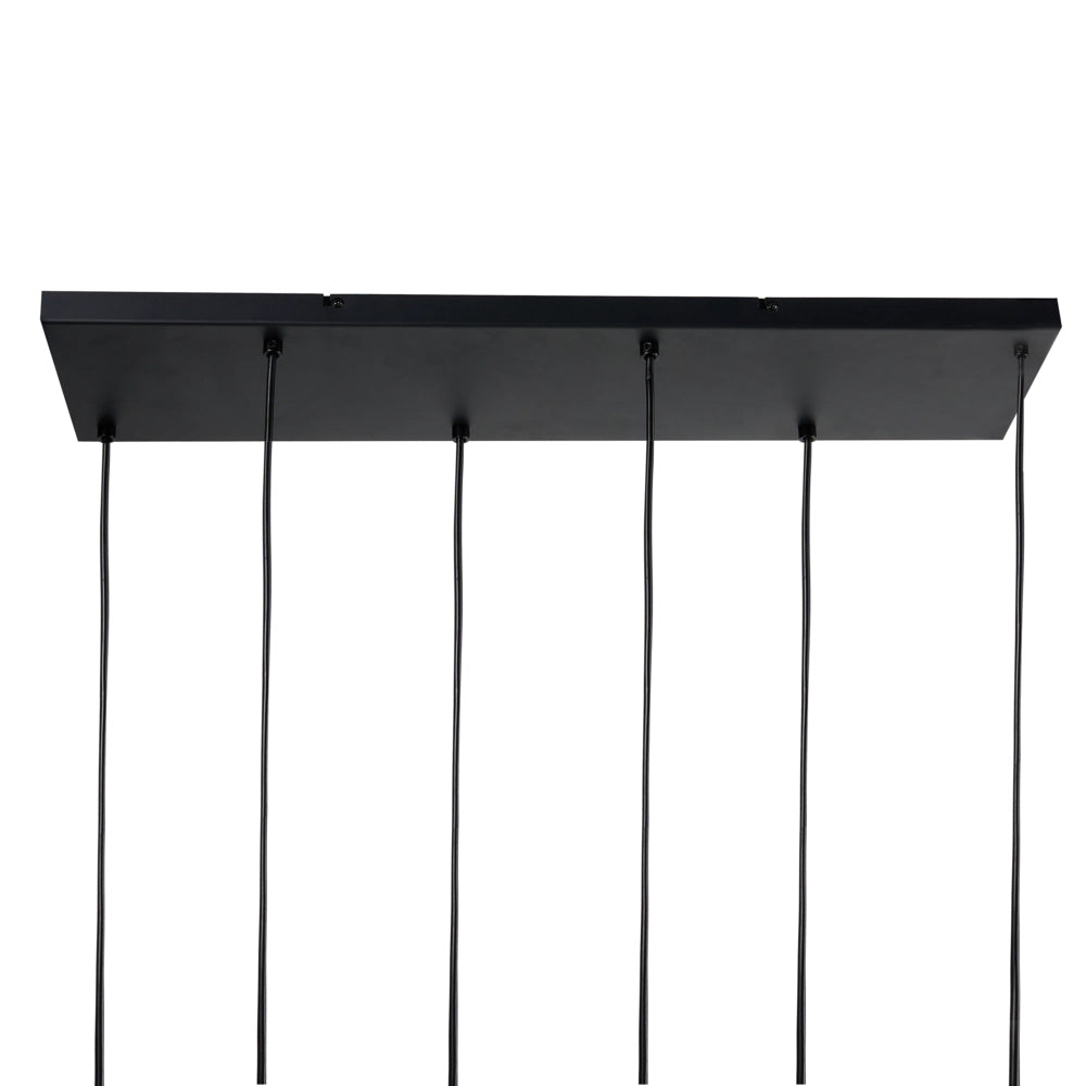 Lampada a sospensione a 6 luci con paralume in vetro e base in metallo nero e beige stile moderno
