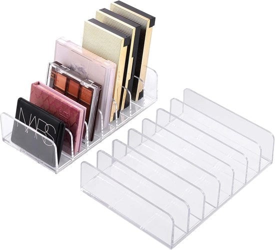 Organizzatore di cosmetici da 2 pezzi - Supporto per trucco in acrilico con 7 fessure per comodino e tavolo di trucco