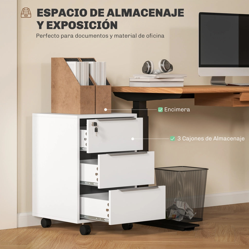 Cassettiera con Ruote e Serratura ¨C Xylo ¨C Bianco 40x40x63,5 cm